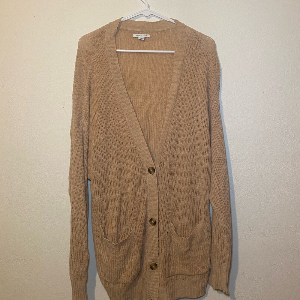American Eagle Outfitters Beige/Tan Button-Front Pocket Cardigan
